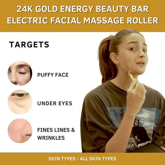 ✨ Luxury Skincare 24K Gold Energy Electric Facial Massager Roller